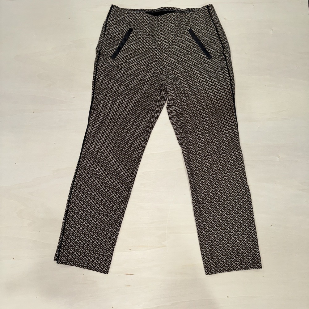 Chico's So Slimming Juliet Pants Prairie Geo Black Tan Faux Leather Size 0 US 4 - Picture 1 of 7